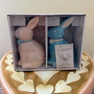 The Farmhouse by Rachel Ashwell Set of Pink & Blue Ceramic Easter Bunny Rabbits